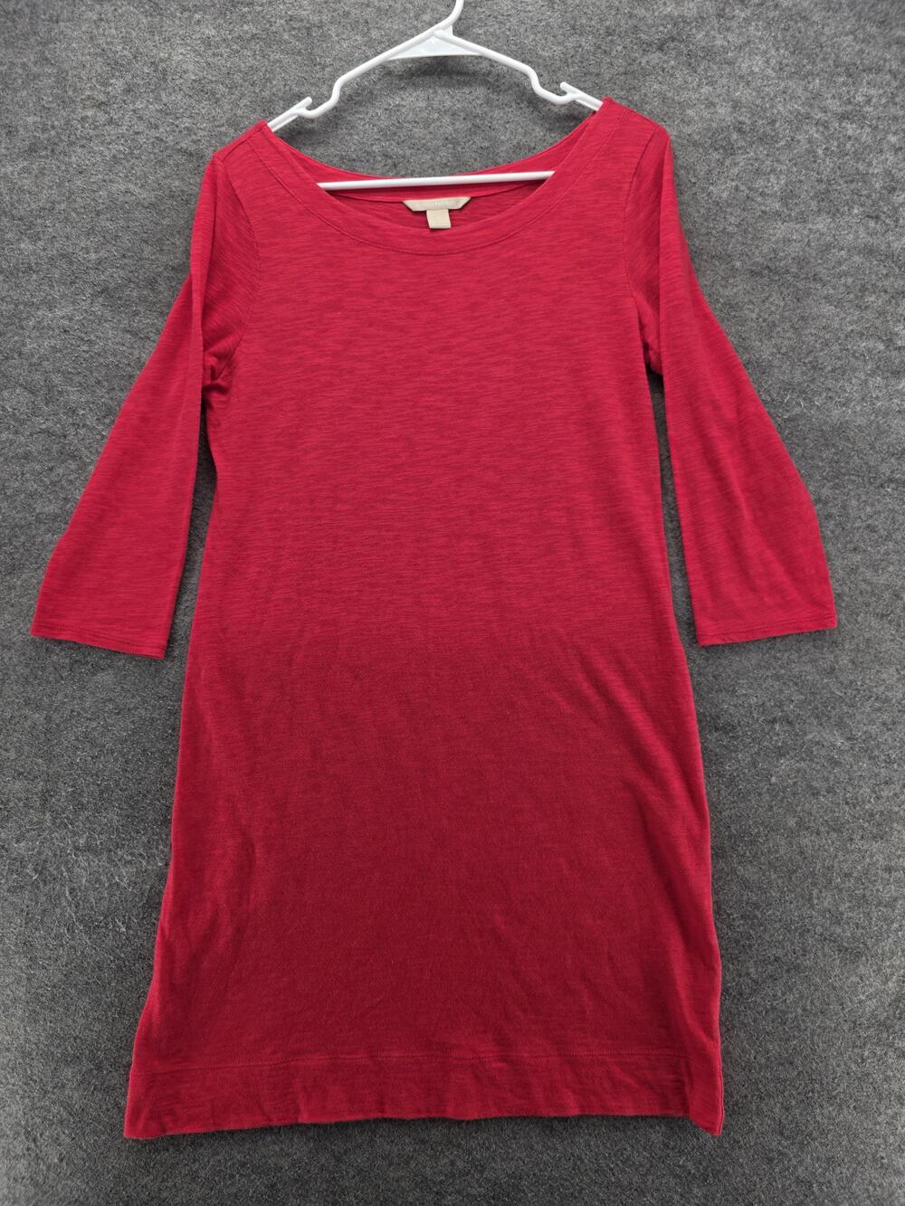 Banana Republic Dress Womens Small Red 3/4 Sleeve Knit Slub Scoop Neck Casual